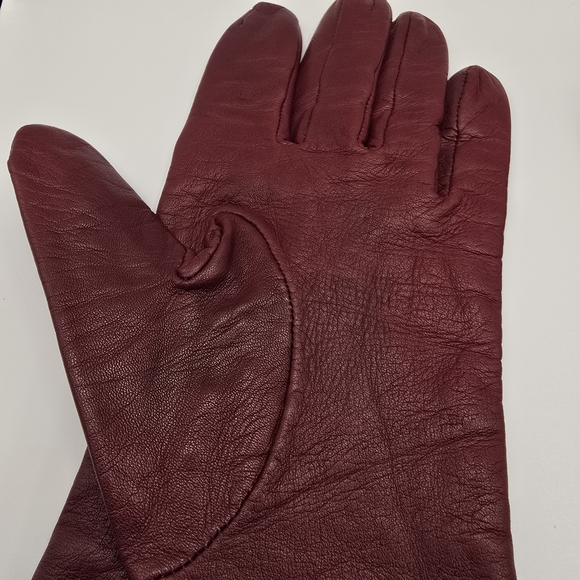 VTG Guder Maroon Leather Gloves Sz8 Silk Lined Gauntlet Gloves Gold Dome Buttons - Picture 3 of 15